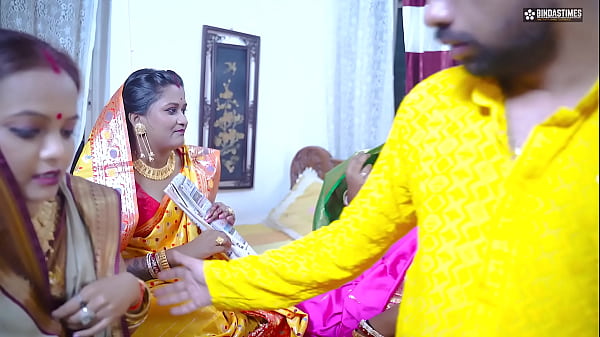 Desi Indian Horny Three Bhabhis Begging To Get Fucked By Their Dewar In A Dirty Groupsex Party, Moaning In Hindi Audio